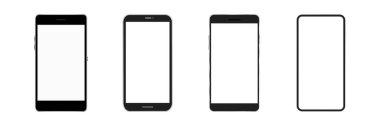 Boş ekran seti olan akıllı telefon. Mobil aygıtlar çerçeve koleksiyonu. Model telefon grubu Front View. Vektör beyazda izole edildi.
