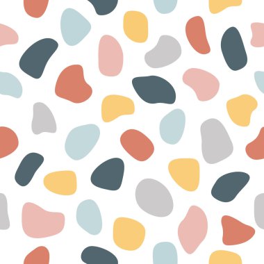 Colorful random round shapes seamless pattern. Hand drawn abstract pastel colors spots wallpaper. Vector creative illustration.