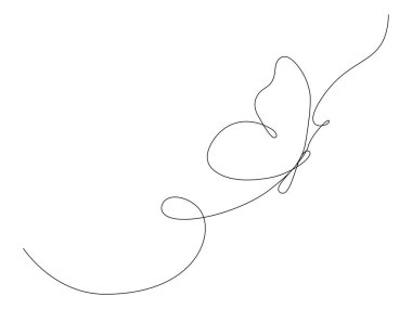 Kelebek sürekli uçan çizim çizimi. Bir sıra tereyağı sineği. Vektör beyazda izole edildi.