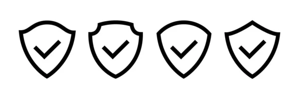 Shield Icon Check Mark Set Verified Guard Symbol Collection Protection — 图库矢量图片