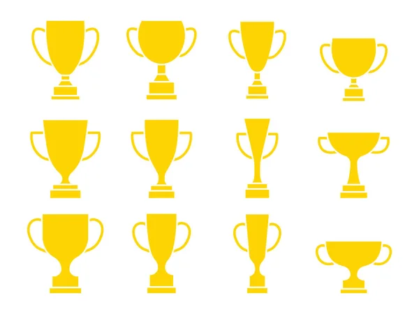 Bekerset Winnende Cups Silhouet Collectie Overwinningssymbolen Vector Illustratie Geïsoleerd Wit — Stockvector