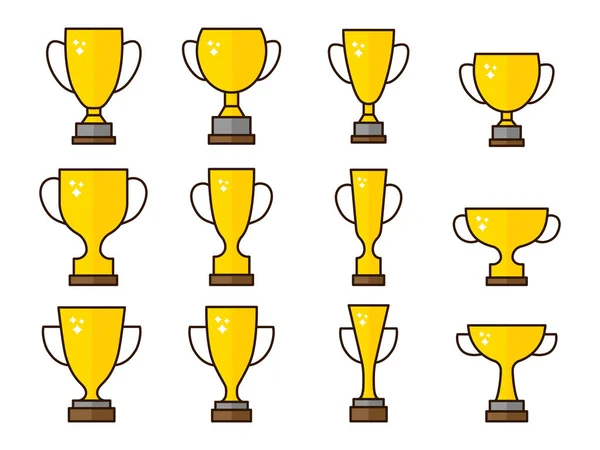 Award Cup Golden Set Winning Yellow Cups Collection Victory Trophy — Vector de stock