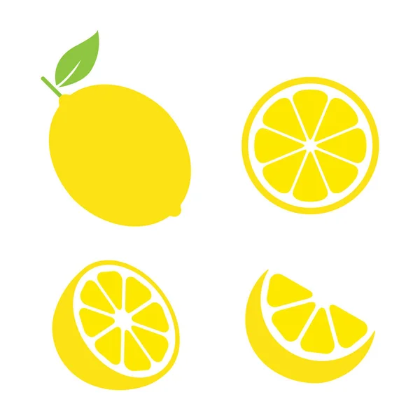 Zitronengeschnittene Scheiben Vektorset Ganze Halbe Und Scheiben Geschnittene Zitronenfrüchte Flach — Stockvektor