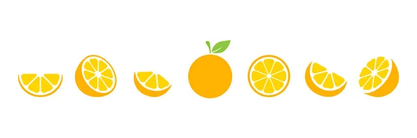 Orange Slices Set Whole Half Slice Chopped Orange Fruit Vector — Vetor de Stock