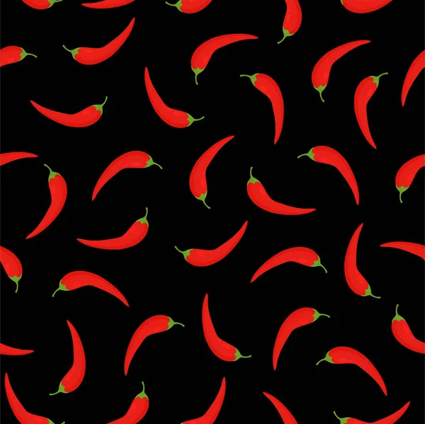 Red Hot Chili Chilischoten Nahtlose Muster Vektorabbildung Auf Schwarzem Hintergrund — Stockvektor