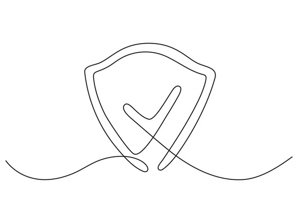 Shield Checkmark Continuous Line Art Protect Linear Symbol Guard Drawing — Vettoriale Stock