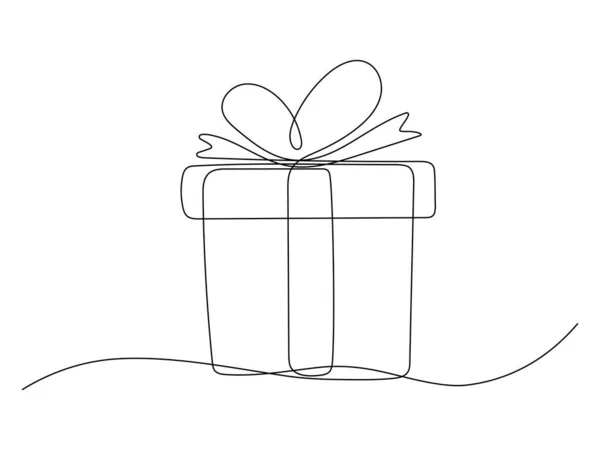Gift Box Continuous Line Art Present Square Linear Symbol Surprise — Stock Vector
