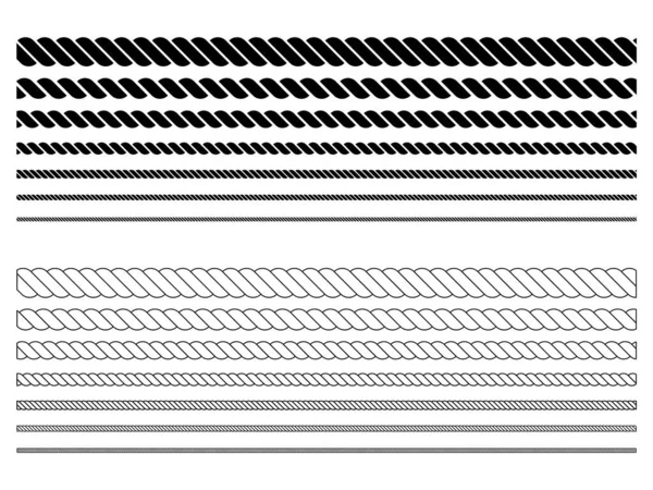 Juego Símbolos Cuerda Línea Diferentes Espesores Cuerdas Silueta Para Decoración — Archivo Imágenes Vectoriales