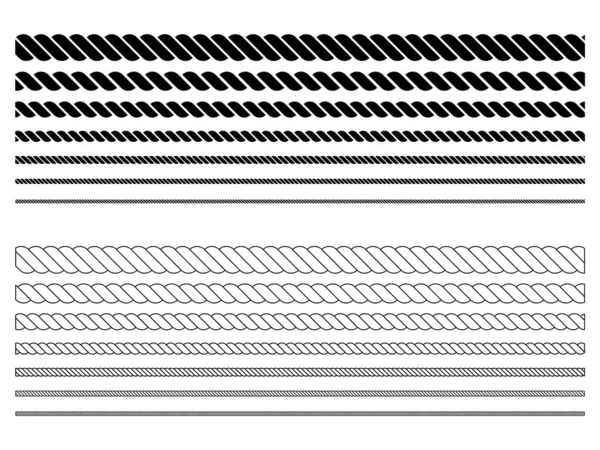 Conjunto Símbolos Corda Linha Espessura Diferente Cordas Silhueta Para Decoração —  Vetores de Stock