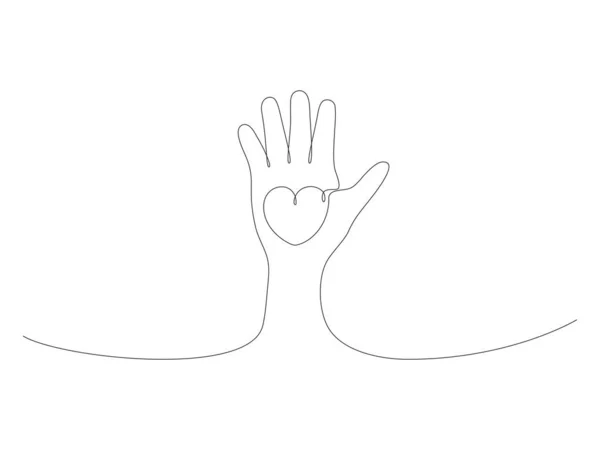 Hand Holding Heart Continuous One Line Drawing Vector Isolated White — Vettoriale Stock