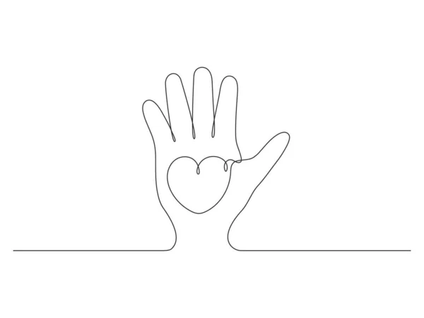 Hand Holding Heart Continuous One Line Drawing Vector Isolated White — Vettoriale Stock