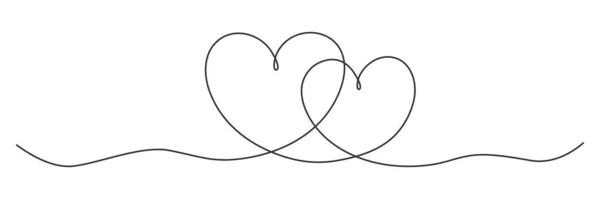 Heart Continuous One Line Drawing Love Doodle Symbol Vector Isolated — Vettoriale Stock