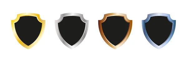Shield Set Protection Guard Collection Golden Silver Copper Badge Icon — Stok Vektör