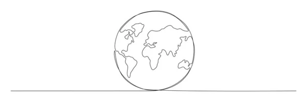 Earth Globe Continuous Line Art Drawing World Map Contour Drawn — Vector de stoc