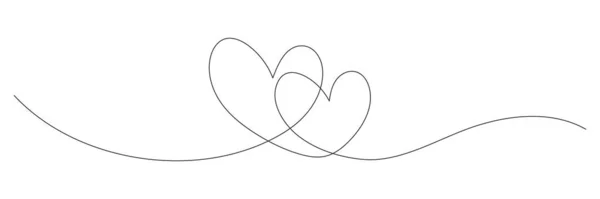 Heart Continuous One Line Drawing Love Doodle Symbol Vector Isolated — ストックベクタ