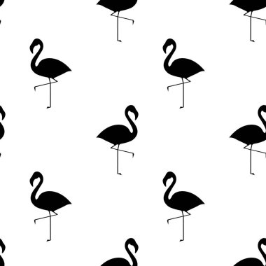 Flamingo kusursuz desen. Kuş silueti tropik doku. Vektör illüstrasyonu.