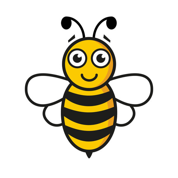 Bee character. Happy bumblebee insect. Vector illustration isolated on white.