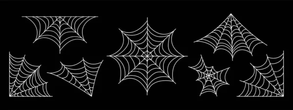 Spinnenwebset Halloween Met Hand Getekend Spinnenweb Collectie Vector Illustratie Geïsoleerd — Stockvector