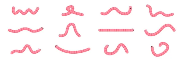 Juego Personajes Worms Colección Lombriz Rosa Vector Aislado Blanco — Archivo Imágenes Vectoriales