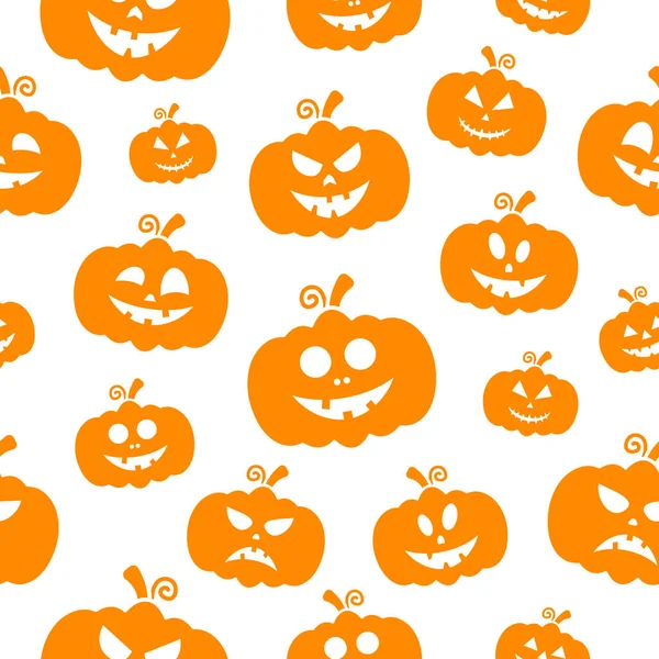 Tökfej Arcok Sziluettek Zökkenőmentes Minta Halloween Sütőtök Textúra Fehér Alapon — Stock Vector