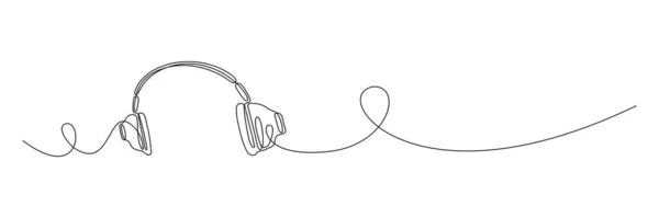耳机连续线艺术 手绘音乐小玩意符号 在白色上隔离的病媒 — 图库矢量图片