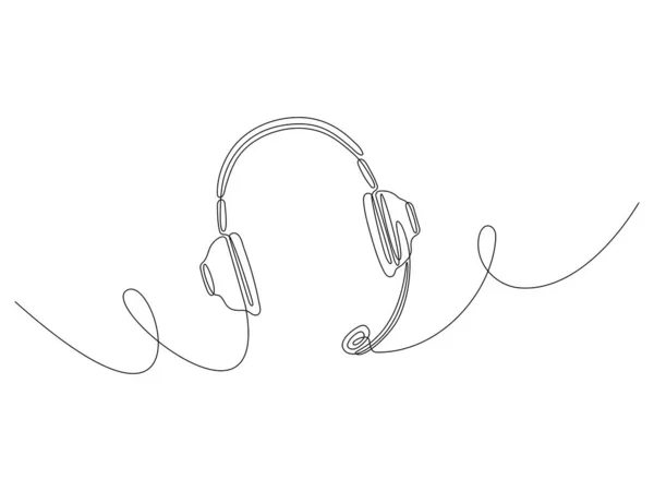Sluchátka Spojité Linky Art Ruční Kreslení Hudební Gadget Symbol Vektor — Stockový vektor
