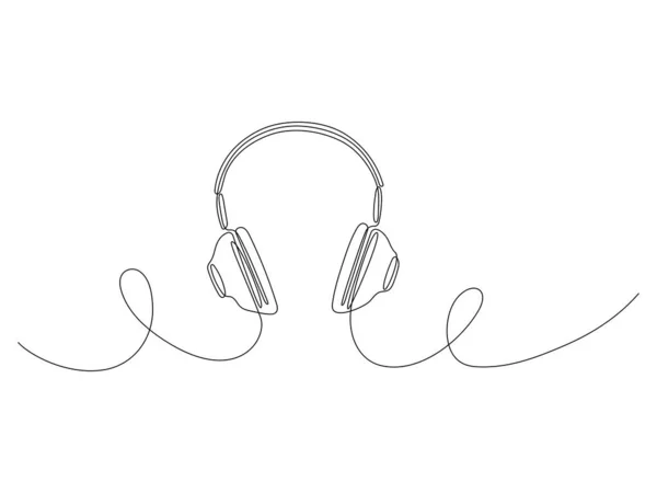 Écouteurs Ligne Continue Art Dessin Main Gadget Musique Symbole Vecteur — Image vectorielle