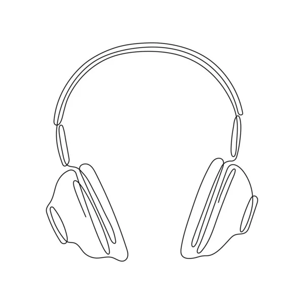 耳机连续线艺术 手绘音乐小玩意符号 在白色上隔离的病媒 — 图库矢量图片