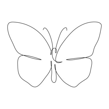 Kelebek sürekli uçan çizim çizimi. Bir sıra tereyağı sineği. Vektör beyazda izole edildi.