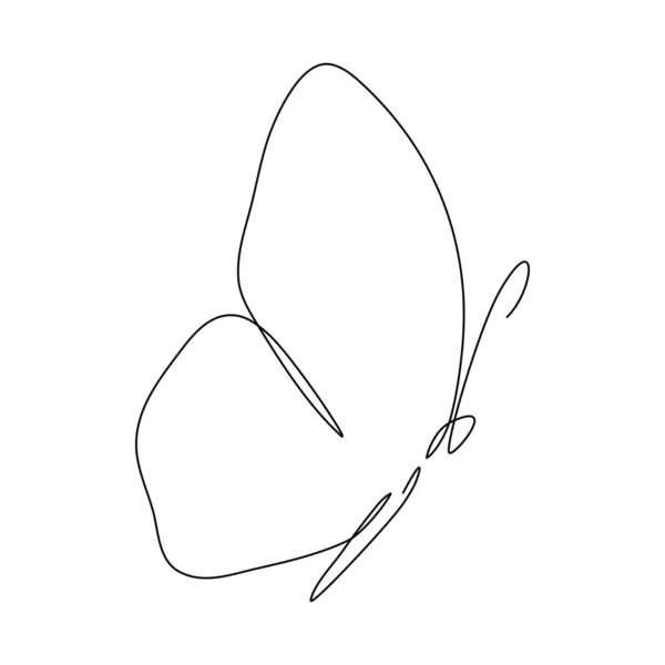 Mariposa Volando Línea Continua Dibujo Arte Una Línea Insectos Mosca — Vector de stock