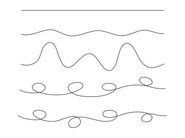 El çizimi koleksiyonu. Yatay dalga hattı ayarlandı. Vektör beyazda izole edildi.