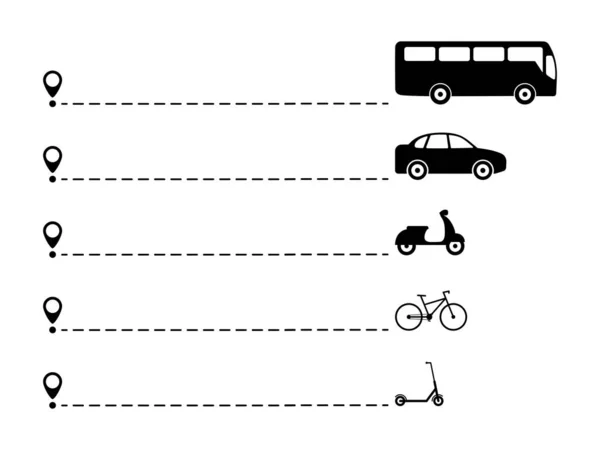 Trasporto Con Punto Partenza Linea Impostato Autobus Auto Ciclomotore Bici — Vettoriale Stock
