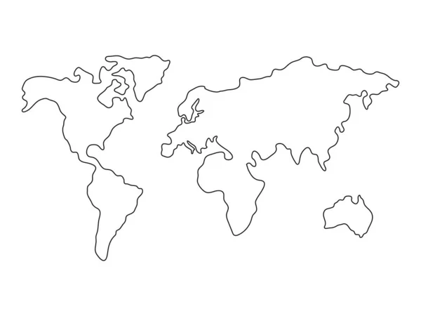 Erdlinie Kontinente Lineare Weltkarte Vektor Isoliert Auf Weiß — Stockvektor