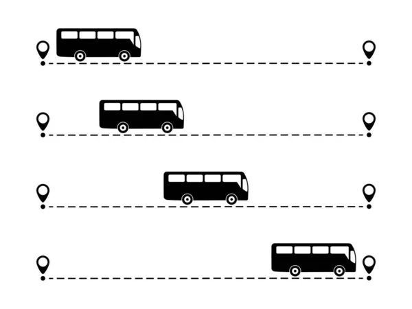 Bus Con Partenza Arrivo Linea Impostata Autobus Guida Percorso Punteggiato — Vettoriale Stock