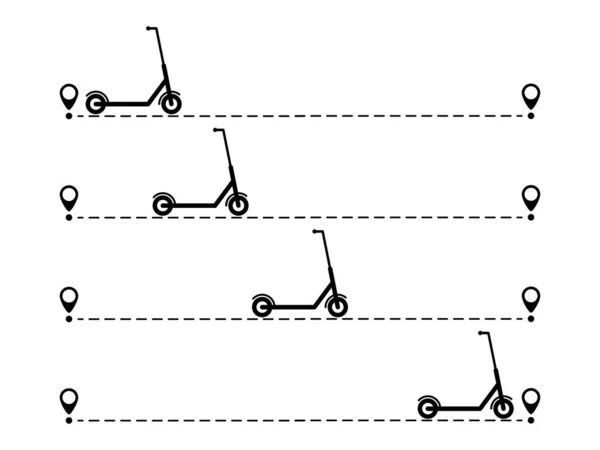 Scooter Con Punto Inicio Línea Eco Scooter Conduciendo Ruta Punteada — Vector de stock