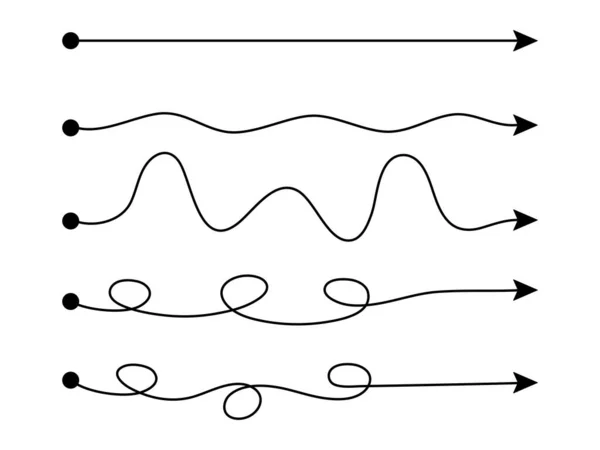 Enroulement Flèches Réglé Curve Flèche Chemin Collection Vecteur Isolé Sur — Image vectorielle