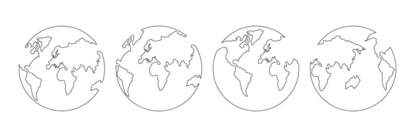 Világ Térkép Egy Vonalas Művészeti Készlet Folyamatos Föld Firka Vonal — Stock Vector