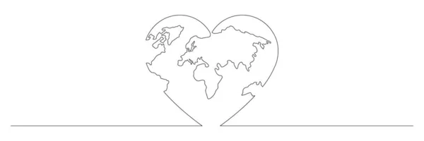 Föld Földgömb Folyamatos Vonalrajz Szív Alakját Szerelem Világ Térkép Egy — Stock Vector