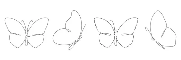 Vlinder Continue Een Lijn Tekening Set Lineaire Kunst Vlinder Vliegen — Stockvector