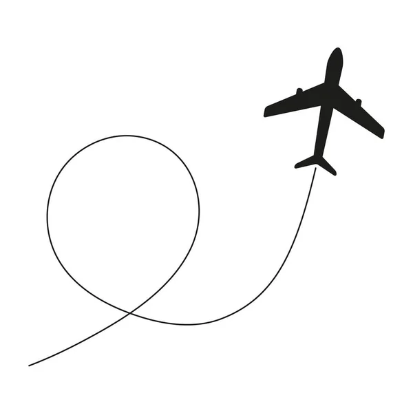 Trasa Samolotu Torze Linii Latający Samolot Wektor Izolowany Białym — Wektor stockowy