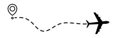 Uçak çizgisi noktalı yol. Uçuş güzergahı başlangıç noktası ve noktalı çizgi izi. Seyahat ve turizm konsepti. Vektör illüstrasyonu beyaz arkaplanda izole edildi.