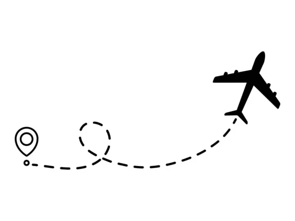 Trajectoire Pointillée Avion Itinéraire Vol Avion Avec Point Départ Ligne — Image vectorielle