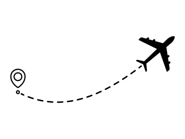 Linha Aérea Trajeto Pontilhado Rota Voo Avião Com Ponto Partida — Vetor de Stock