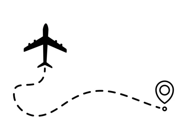 Пунктирна Лінія Літака Маршрут Польоту Літака Точкою Старту Пунктирною Лінією — стоковий вектор