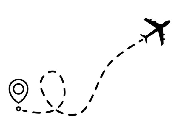 Trajectoire Pointillée Avion Itinéraire Vol Avion Avec Point Départ Ligne — Image vectorielle