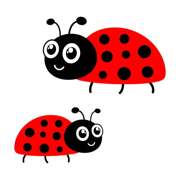 Leuke Karakterset Van Ladybug Rode Kleine Lieveheersbeestjes Vector Geïsoleerd Wit — Stockvector