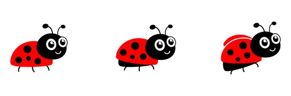 Leuke Karakterset Van Ladybug Rode Kleine Lieveheersbeestjes Vector Geïsoleerd Wit — Stockvector