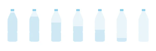 Пластиковая Бутылка Водой Полная Коллекция Полупустых Бутылок Вектор Изолирован Белом — стоковый вектор