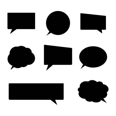 Konuşma balonu silueti koleksiyonu. Çizgi roman diyalog sembolü grubu. Vektör illüstrasyonu beyazda izole edildi.