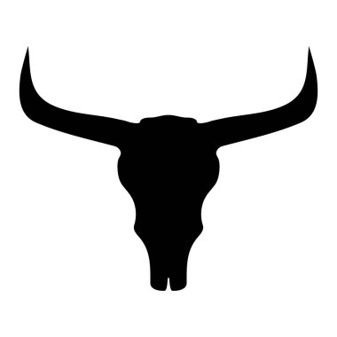 Boğa kafatası silueti. Batılı hayvan boynuzları. Vektör beyazda izole edildi.